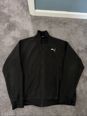 Puma Black Full-Zip Women’s Fleece Jacket with Gold Logo size Large